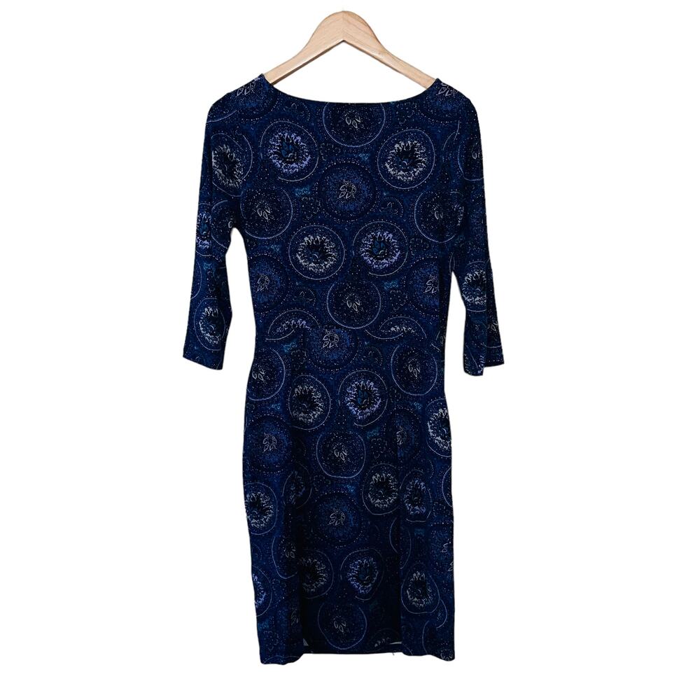 Talbots Paisley Print Side Ruched Three Quarter Sleeve Dress Size Medium Petite - Picture 2 of 7